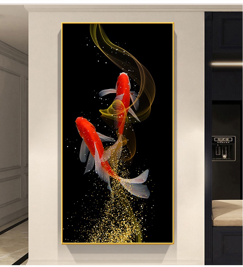 惠菲乐 九鱼图入户玄关装饰画竖版九龙鱼挂画楼梯走道玄幻壁画过道