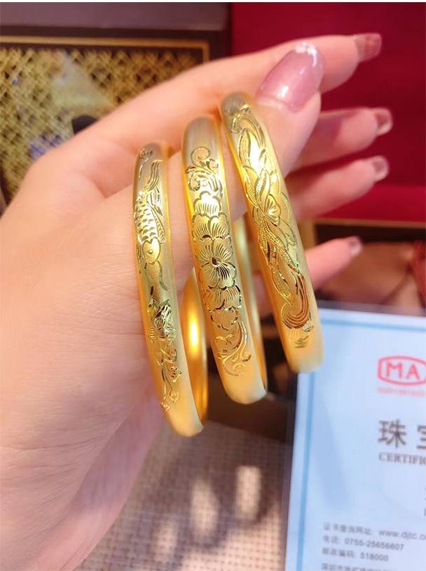 b款芙蓉花开黄金手镯约33克【图