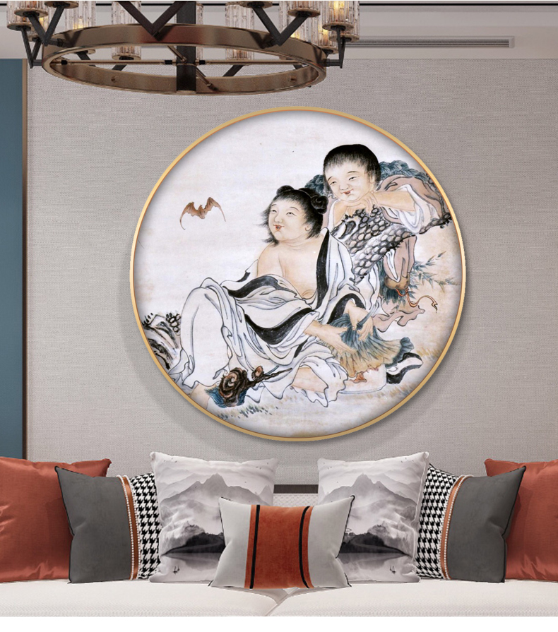 和合二仙画像挂画夫妻恩爱催旺助姻缘家庭回心转意卧室床头装饰画6016