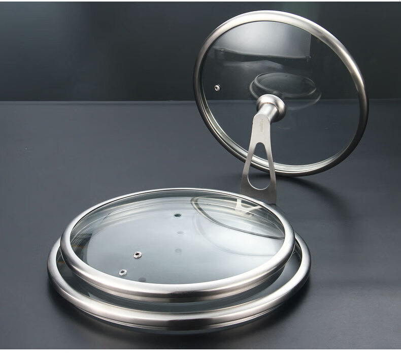 钢化玻璃盖子不锈钢玻璃透明家用耐高温煲煎奶砂蒸炒锅盖宽边木蒂柄