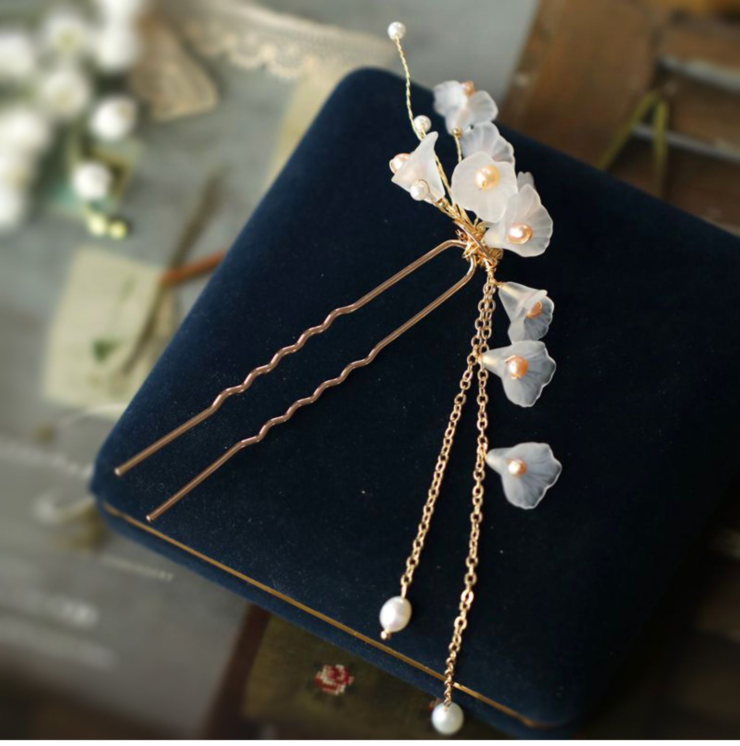 古风发夹后脑勺铃兰发饰2021年汉服头饰头发夹子两边侧发铃兰花发夹75