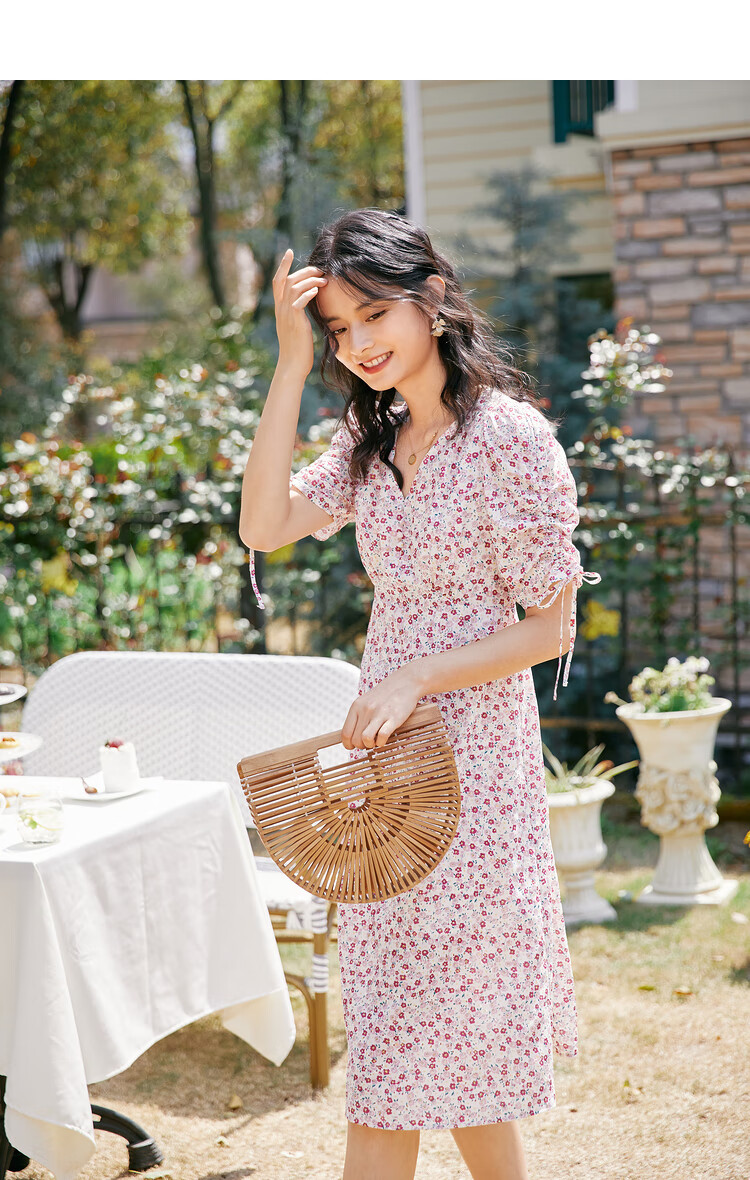 伊芙丽露背碎花连衣裙2021年新款夏季甜美碎花裙法式裙子女茶歇裙