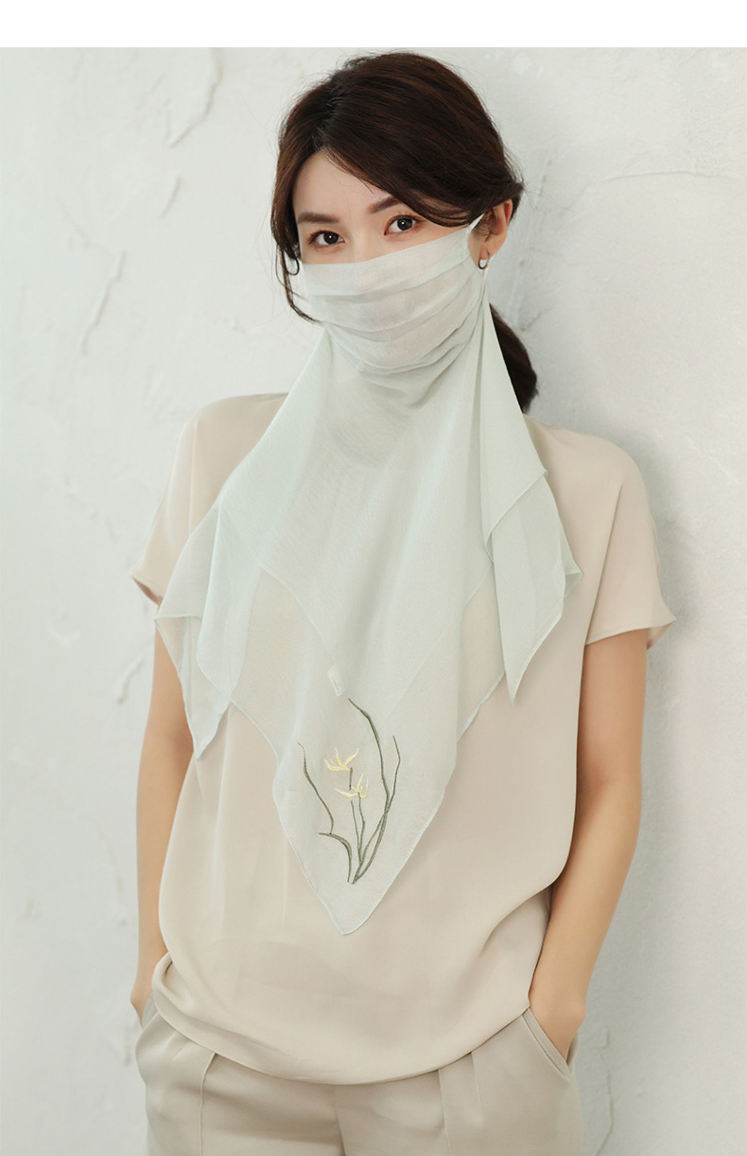 真丝开车防晒面纱女夏季防紫外线脸罩桑蚕丝遮脸面罩古风薄款口罩