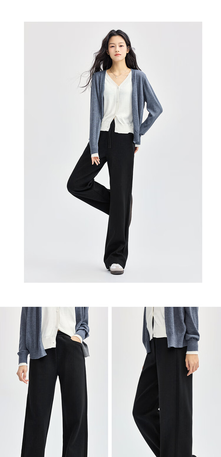 Giordano Women's Sweatpants, Flowy Glutinous Rice Pants with Straight Pockets, Elastic Waist Soft And Chewy Long Pants 05414854 12