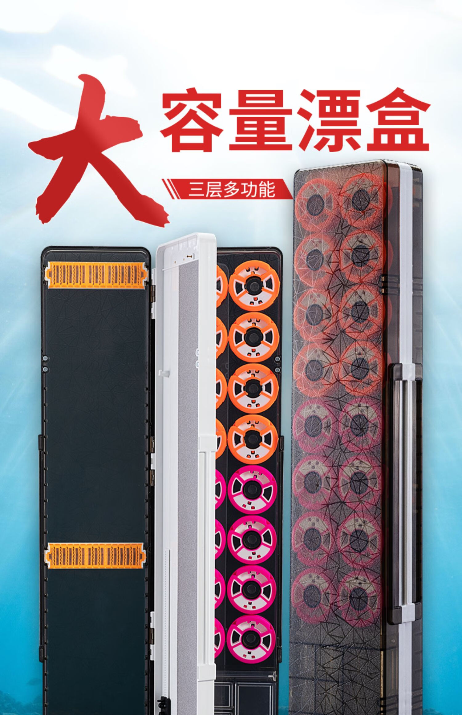 盒子鱼漂盒钓鱼子线盒主线盒鱼线盒套装子线盒55cm三层漂盒蓝色礼包二