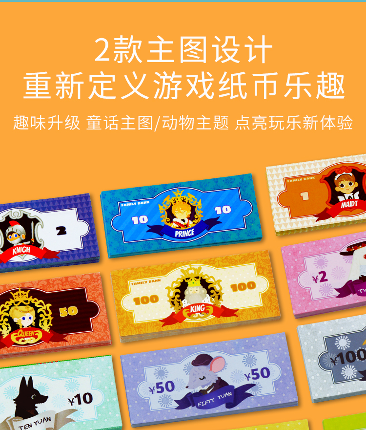 幼儿园仿真游戏纸币卷奖励钱早教学习算术钞票卡通大富翁老师用童话版