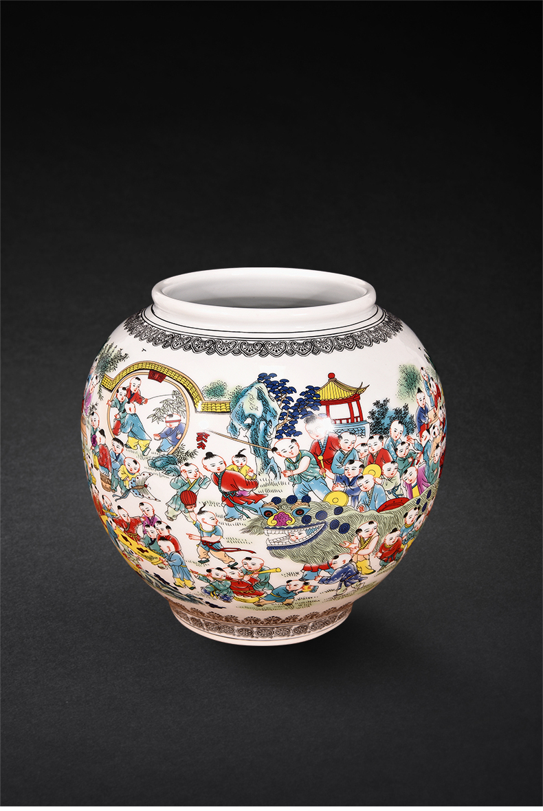 米囹 轻奢高端景德镇陶瓷器仿古百子图大花瓶中式古典客厅家居装饰