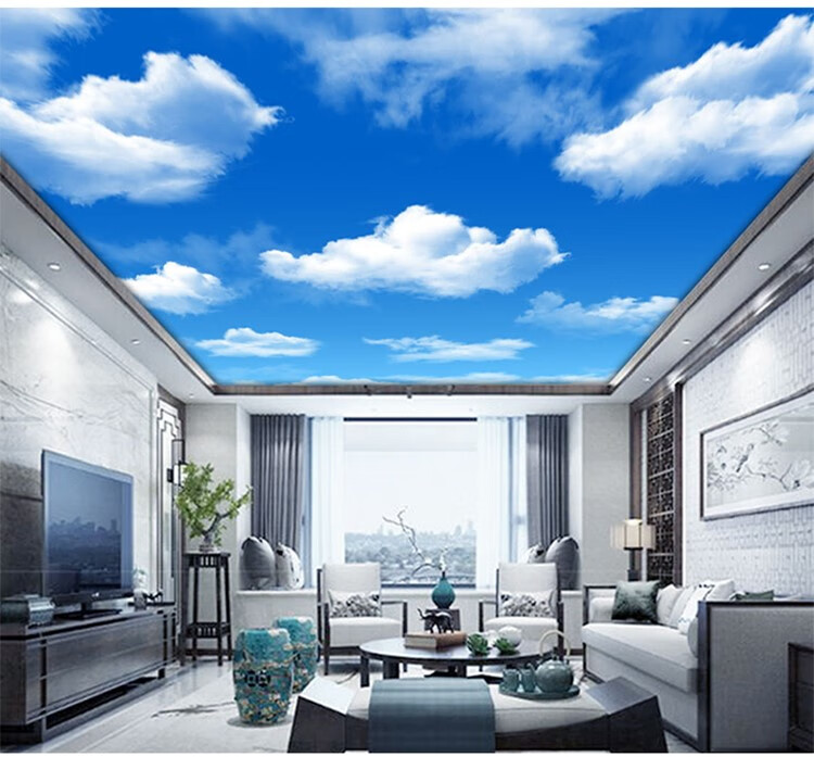 天花板吊顶壁纸蓝天白云3d墙纸卧室棚顶壁画客厅过道屋顶天空墙布 6d