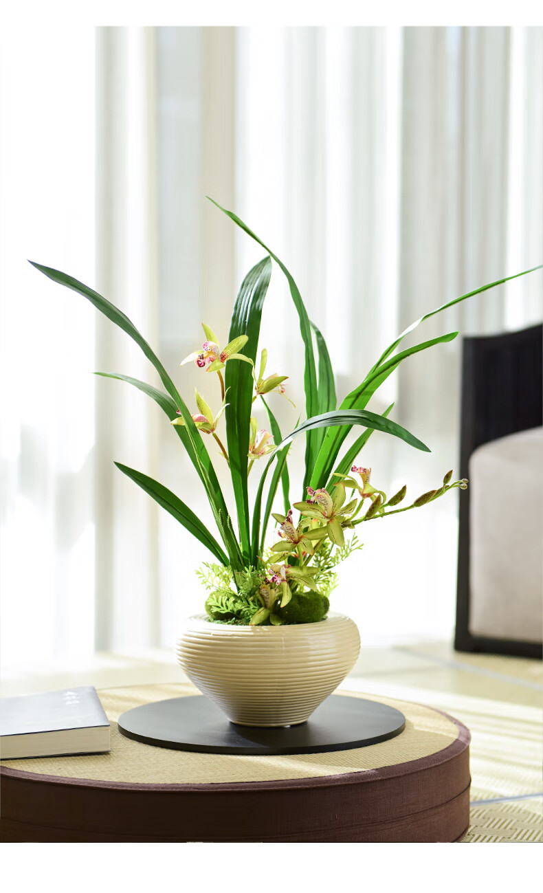 仿真花盆景现代中式兰花假花万代兰盆栽花艺客厅桌面装饰花艺摆件