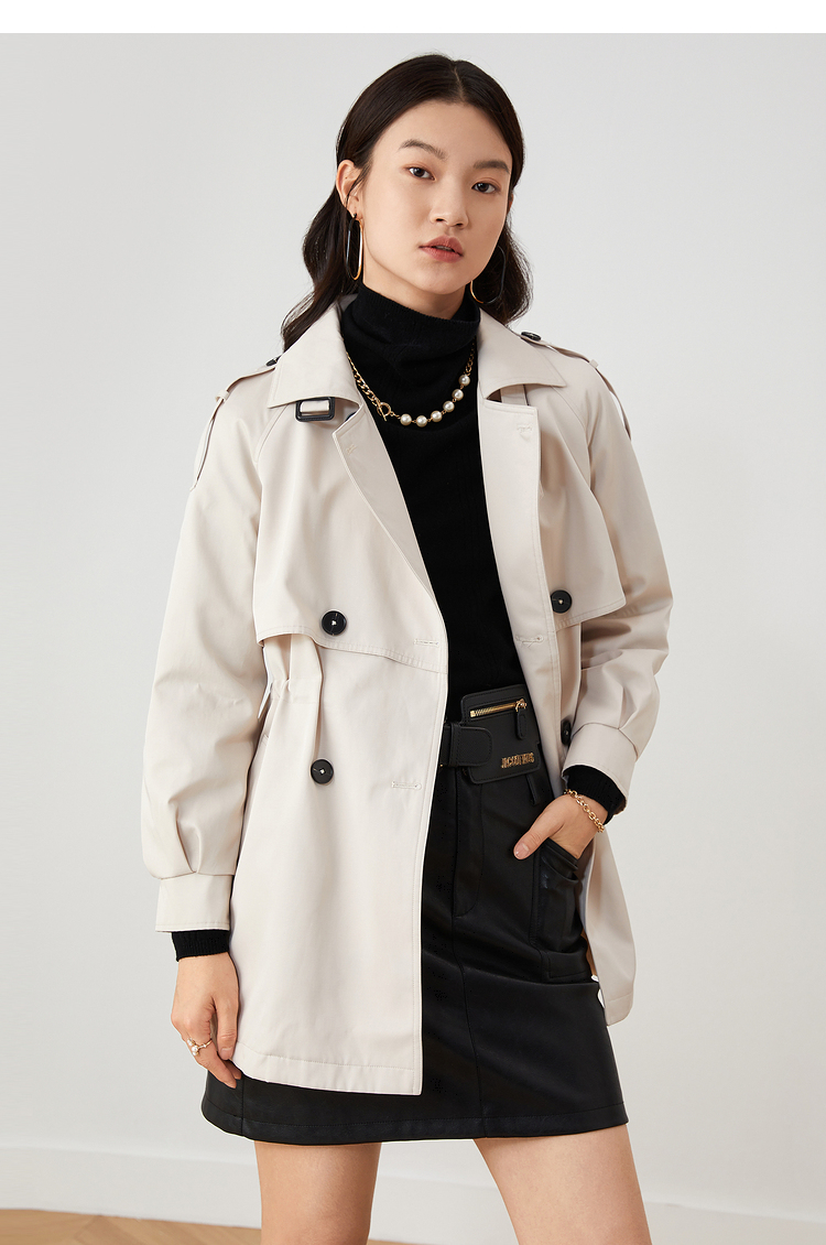 yiner音儿女装2021秋季新款加绒内胆通勤ol风衣外套 藏蓝 36