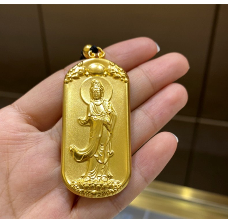 七夕礼物金太妃珠宝古法黄金观音吊坠足金999古法心经观音牌护身符送