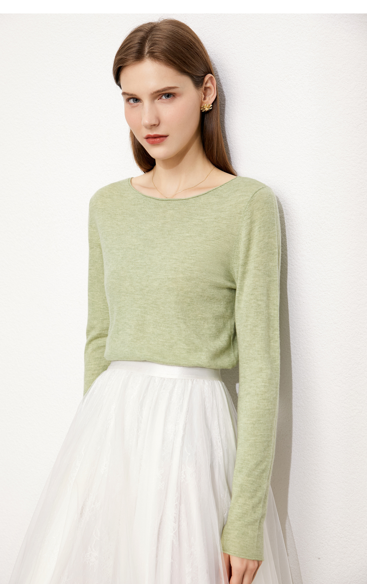 amii极简纯新羊毛毛衣2021秋新品针织打底衫 珍珠白 165/88a/l