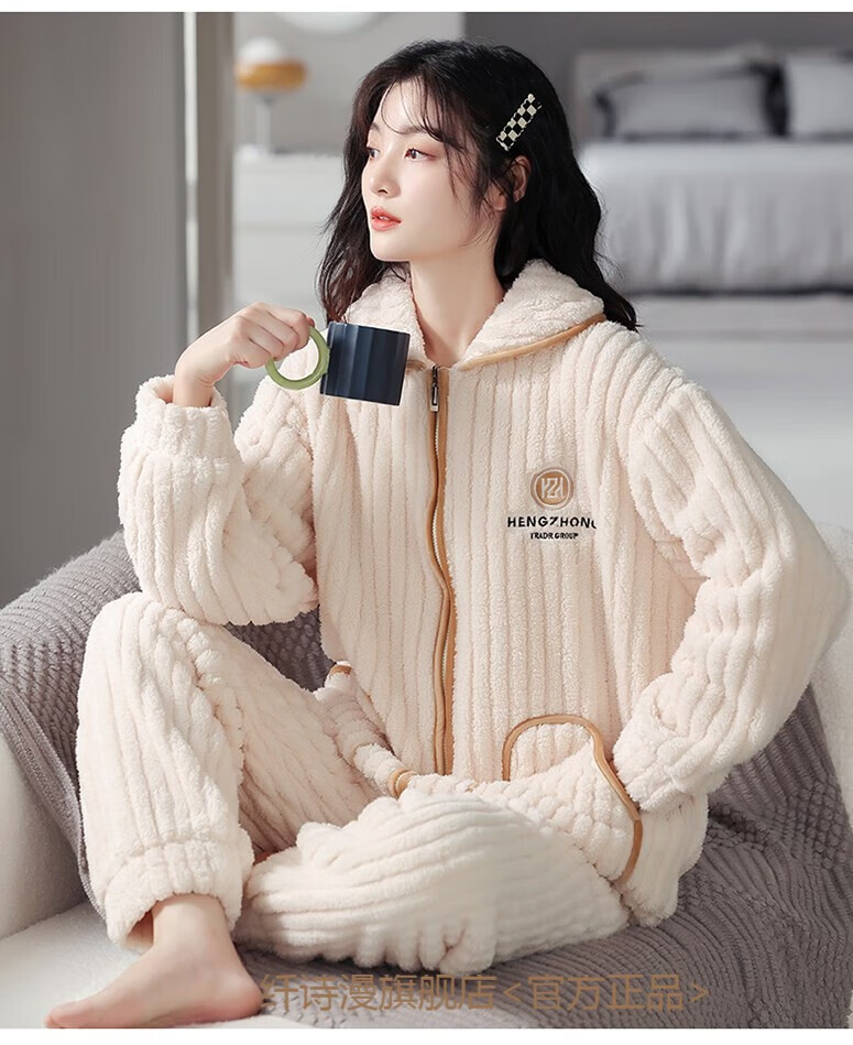 cancymar品牌珊瑚绒睡衣女2022冬季新款加厚加绒保暖女款秋冬法兰绒