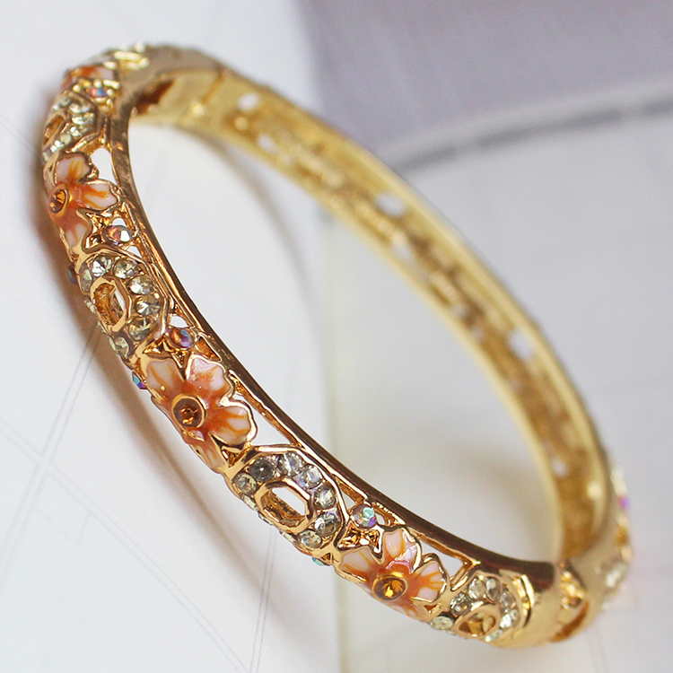 梦逸时尚北京景泰蓝手镯女镂空镀金色手镯双面水晶钻蓝色