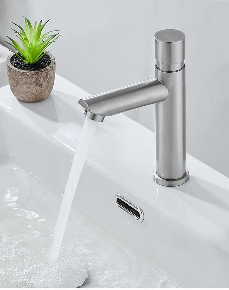 304不锈钢延时水龙头 磁力阀芯按压开关公共厕所单冷洗手盆洗手器 第