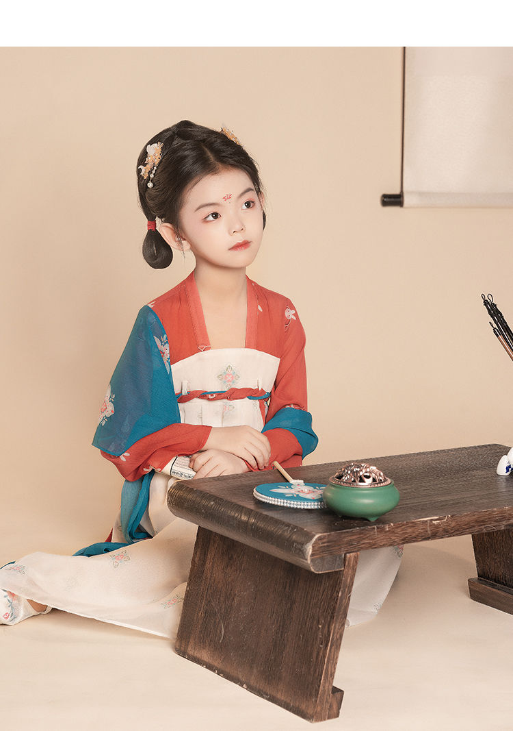 珍妮羊女童汉服秋款唐复原风襦裙女宝宝仙气古装儿童连衣裙古风 白色