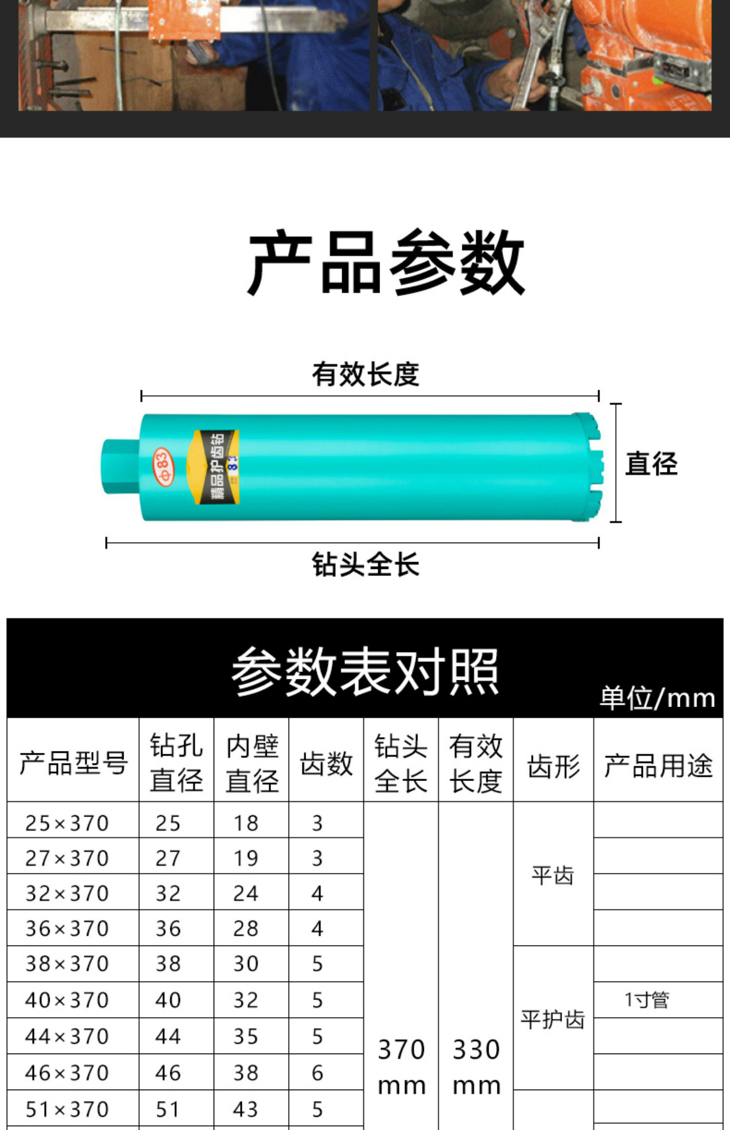 水钻钻头直径规格表图片