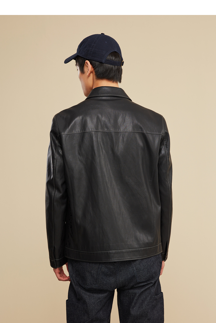 hla海澜之家夹克男2021秋季新品翻领pu皮光滑皮面拉链衣襟外套男hwjad