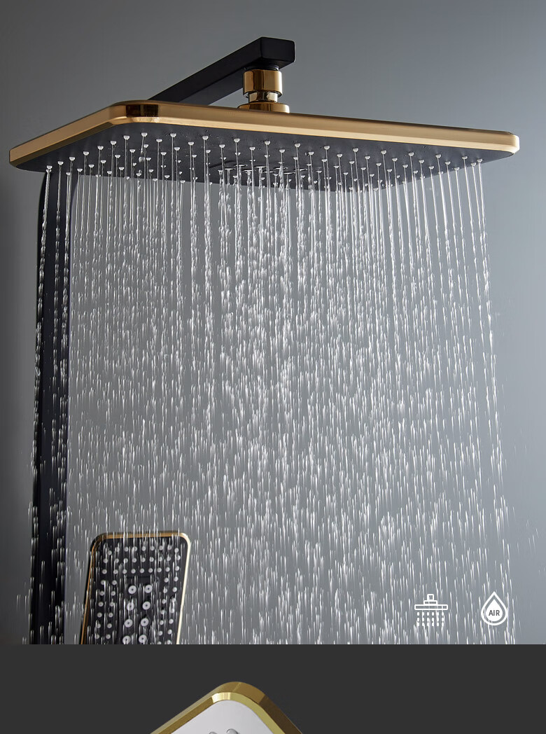 套装烤白漆花洒全铜淋浴水龙头多功能卫浴混水阀方管方顶喷恒温白金