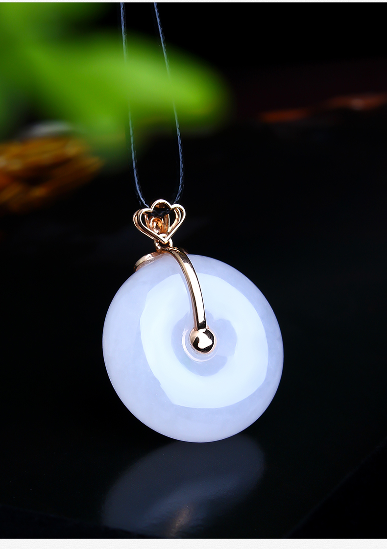 520礼物百博翡翠平安扣吊坠女紫罗兰平安扣玉坠18k金镶玉天然缅甸玉石