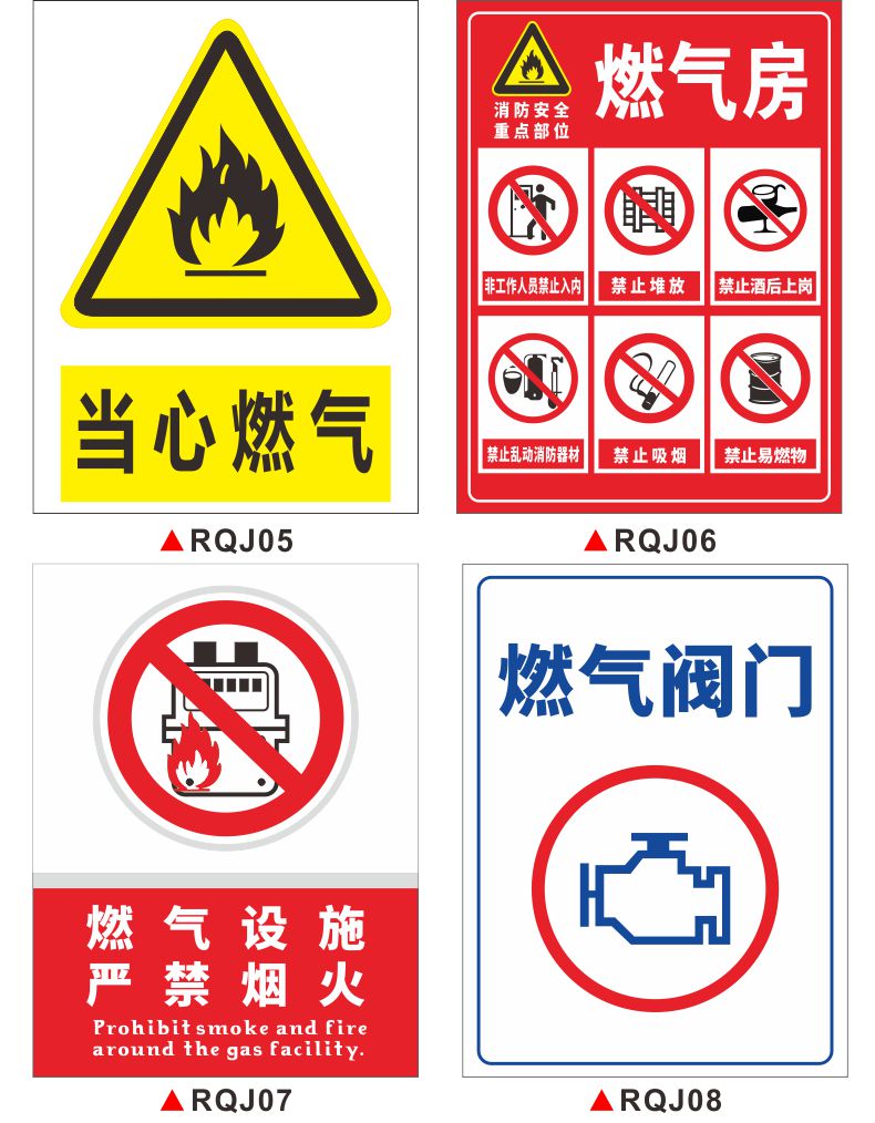 当心燃气标识牌燃气阀门提示牌燃气设施重地严禁烟火闲人免进警示牌