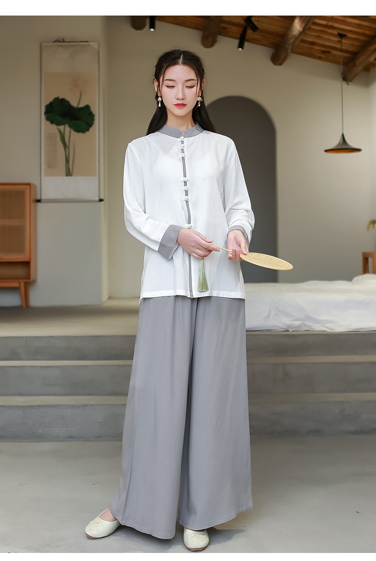 禅服春秋套装棉麻素衣居士服中国风佛系禅意女装大码唐装太极服装灰色