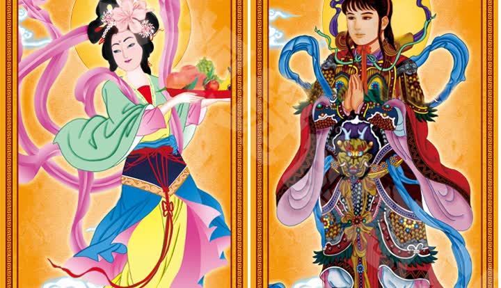 太阳星君太阴星君日宫月宫挂画金童玉女佛教道教十王画像道场案子