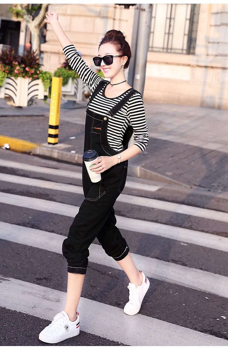 蒂美吉新上架高质量红色牛仔背带裤女2021款韩版显瘦宽松潮原宿风森女