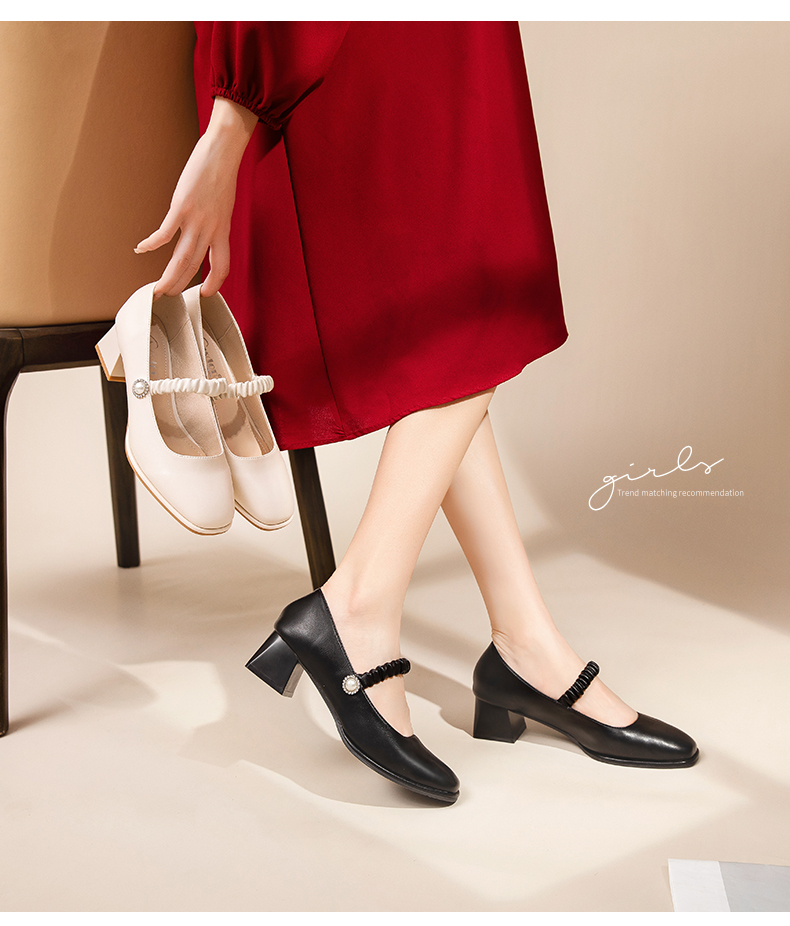 法式玛丽珍女鞋晚晚风包头凉鞋温柔平底中高跟薄款小皮鞋 513027黑色