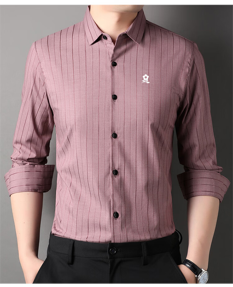 梦特娇官方旗舰店男装秋冬装长袖羊毛衬衫中老年爸爸商务休闲衬衣