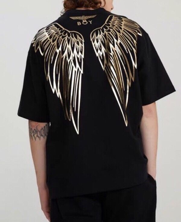 2020夏季潮牌boy后背烫金老鹰翅膀印花短袖t恤男女情侣款 后背金翅膀