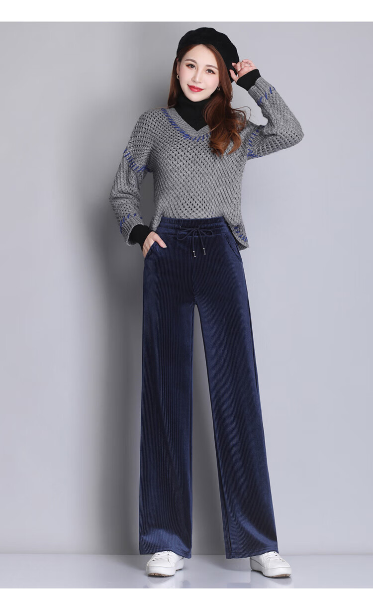 金丝绒裤子老人女裤中老年人休闲裤阔腿裤垂感灯芯绒高腰直筒 灰色不