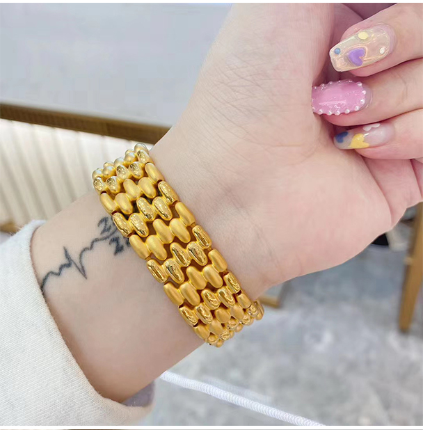 小腰金 黄金手表链足金999个性时尚款5g足金手镯链宽边新款亮面扁款