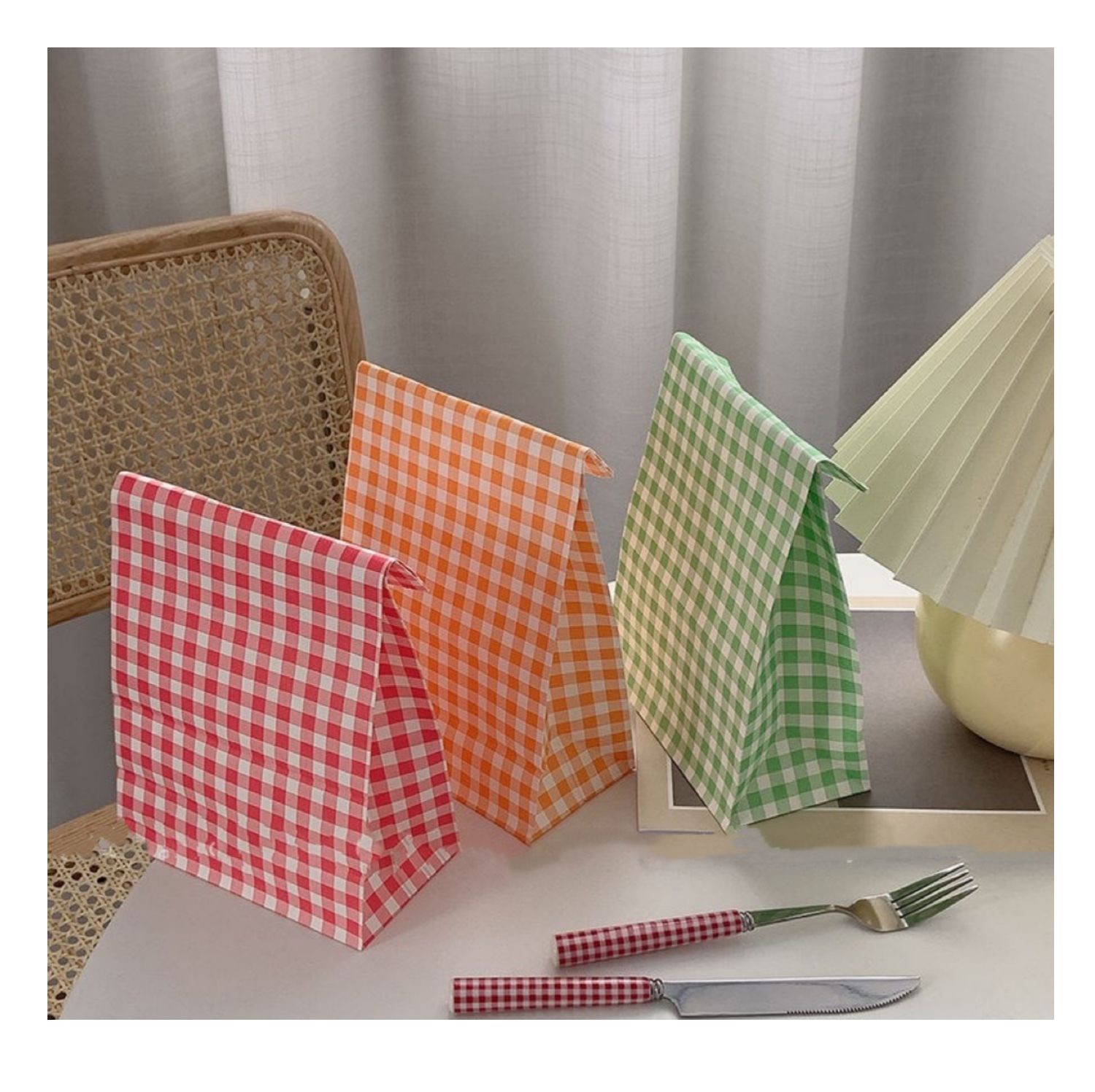 韩风ins格子纸袋小号牛皮礼品包装糖果饼干收纳袋子拍照道具学生红色5