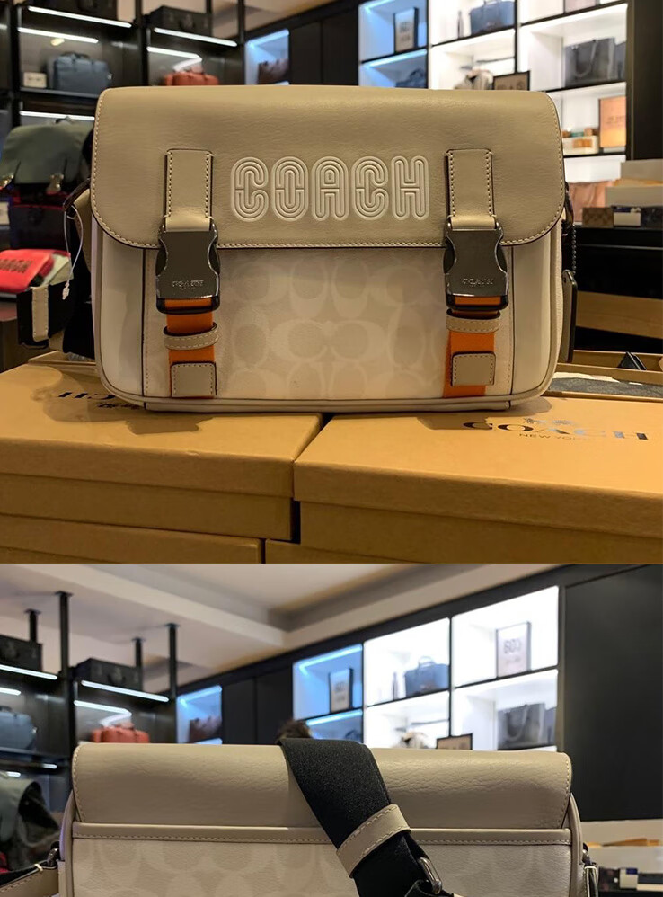 美国正品coach蔻驰男包track牛皮印花拼接翻盖单肩斜挎剑桥邮差包c
