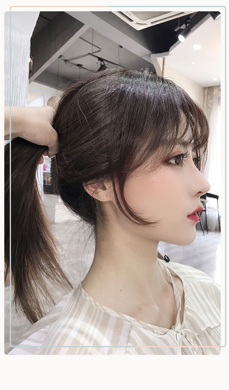 网红空气刘海真发女 法式八字自然无痕头顶补发盖假发片3d遮白发 【5*