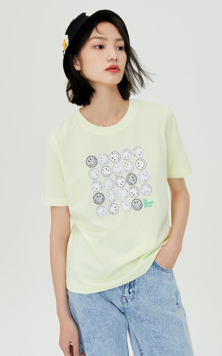 only2021秋季新款smiley联名款卡通印花图案短袖t恤女121301070 s12
