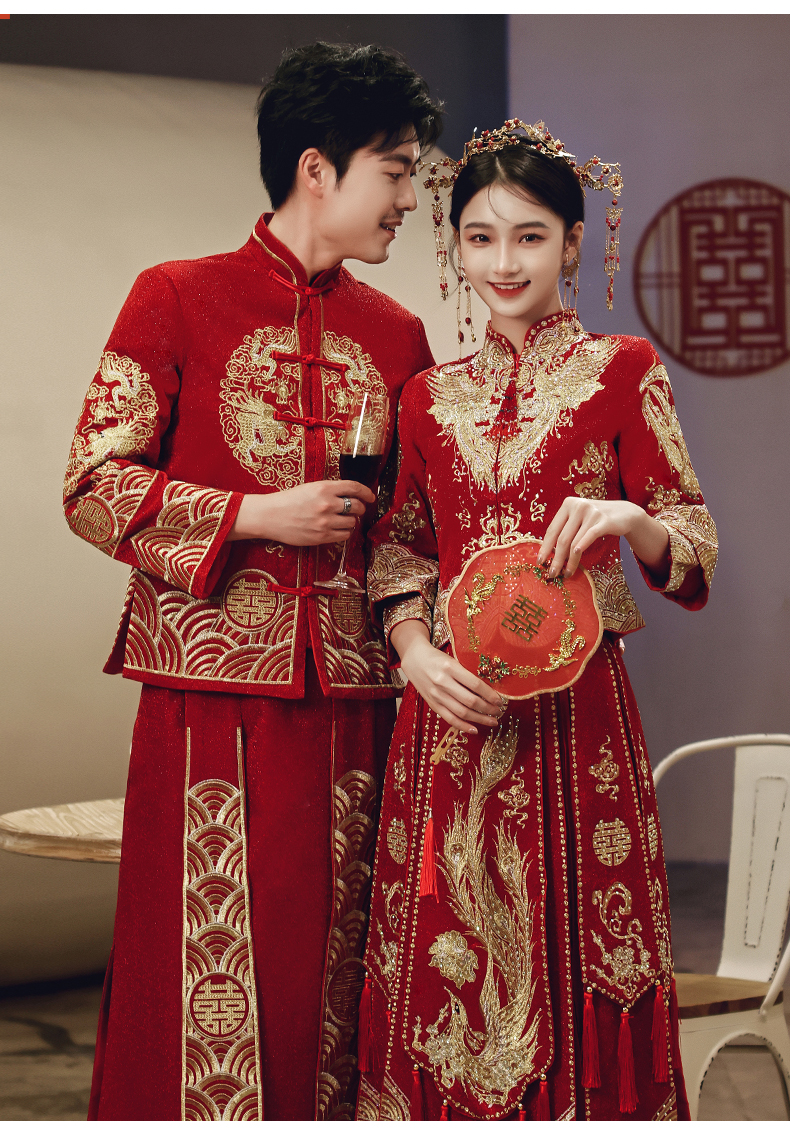 阿亨中式古代汉服嫁衣出嫁古装情侣款秀禾服2021新款新娘结婚敬酒礼服