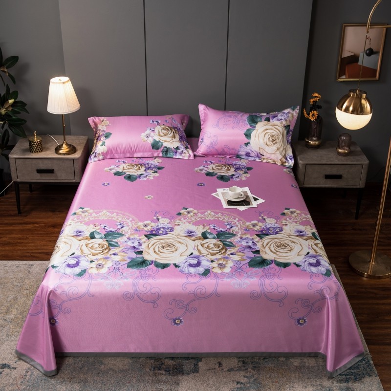 妤宸家纺凉席三件套床单款冰丝席纯色凉感双人床空调席花边席子折叠席