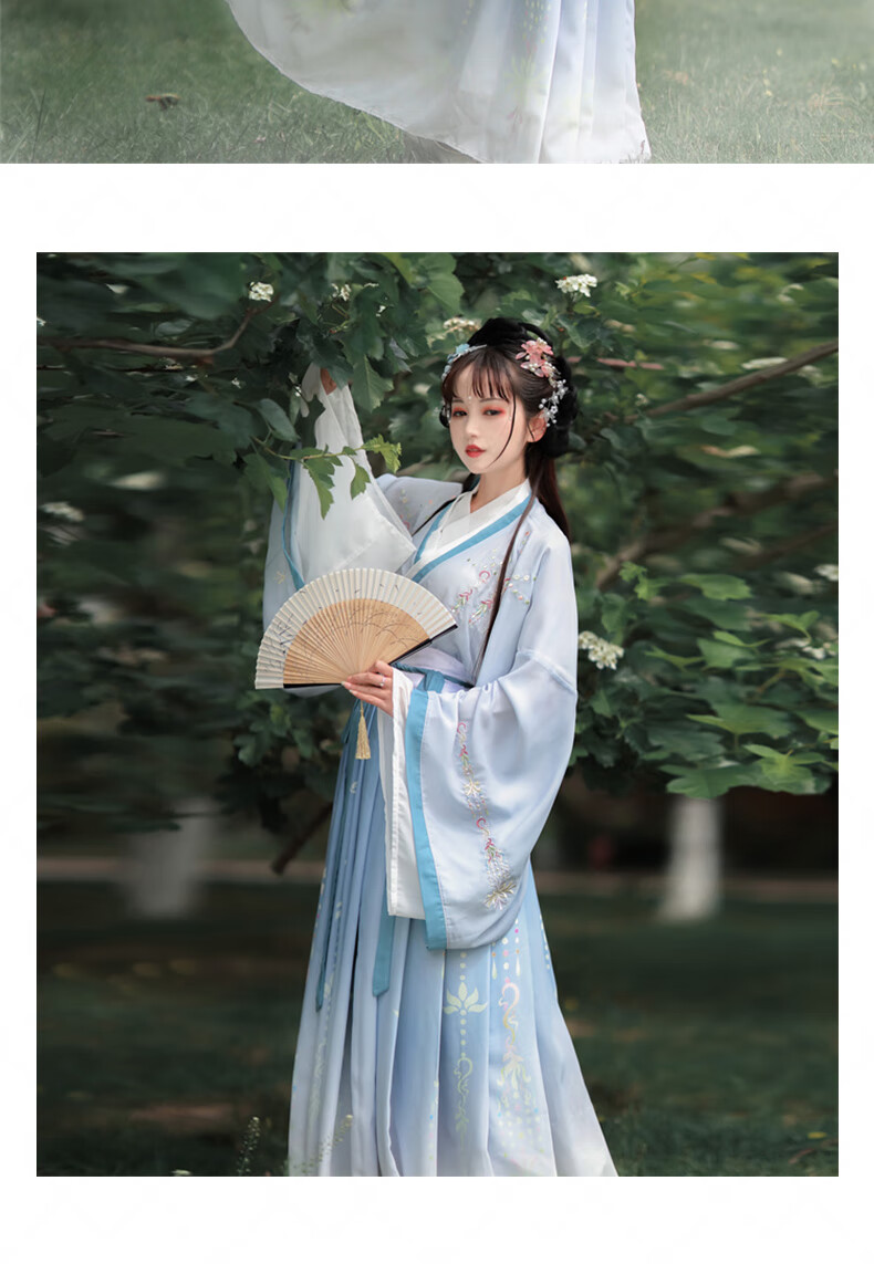 回首华裳原创汉服女 晓梦 晋制交领齐腰两片式襦裙夏季款飘逸古装 浅