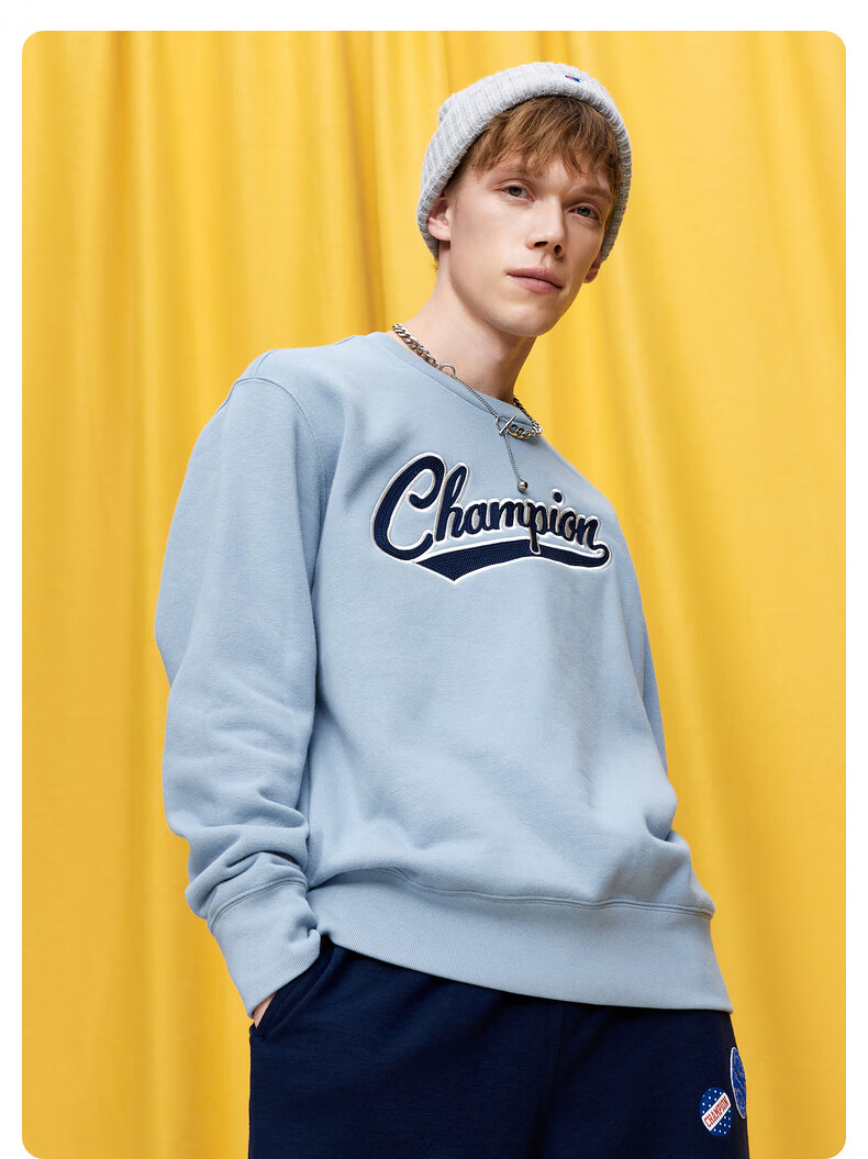 champion 冠军2022秋冬新款新款加绒刺绣logo圆领卫衣男 米白色 m