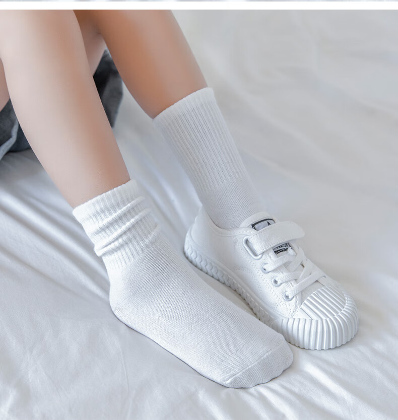儿童白色袜子棉男童女童春秋春夏季薄款宝宝学生袜运动中筒棉袜白色4