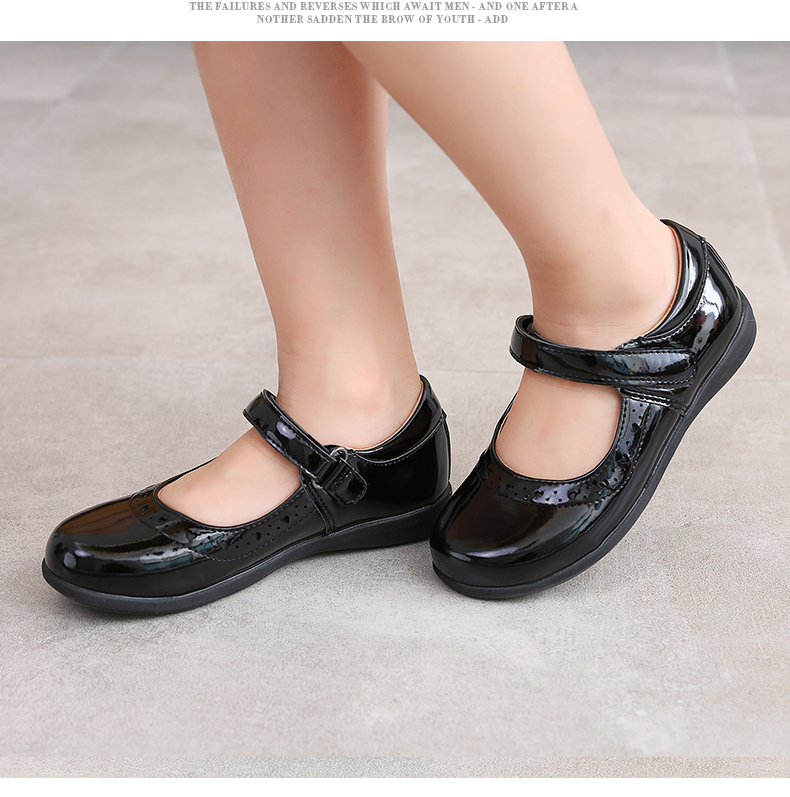 女孩黑色学生校鞋儿童四季单鞋g6518女童漆光亮面演出校服皮鞋黑色25