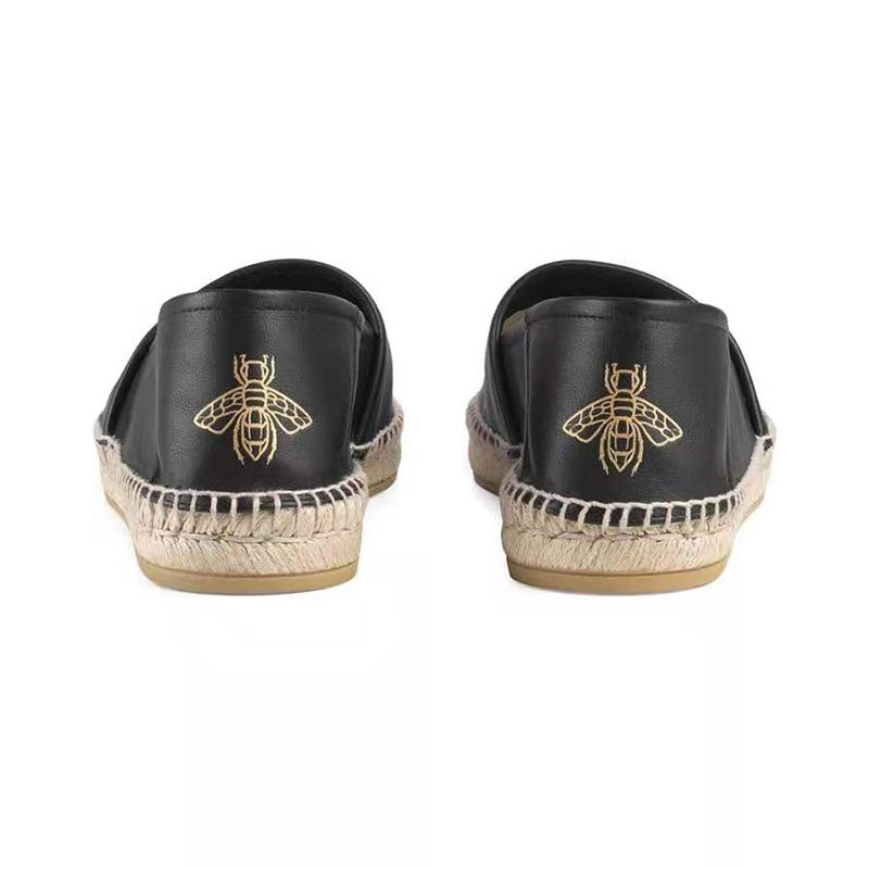 gucci古驰奢侈品男鞋男士黑色草编鞋渔夫鞋复古平底一脚蹬599532黑色