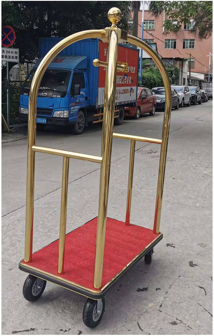 豪优锐酒店行李车不锈钢金顶车静音滑轮手推车大堂客人接待平板车可