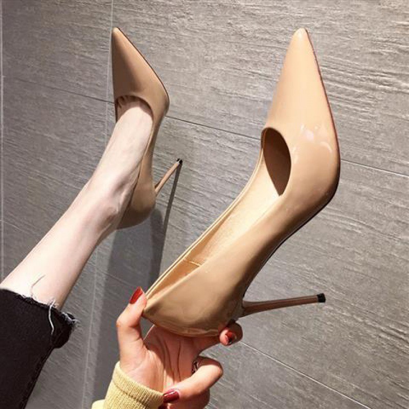 少女白色高跟鞋细跟尖头性感床上裸色单鞋时尚 联名定制款 白色10cm