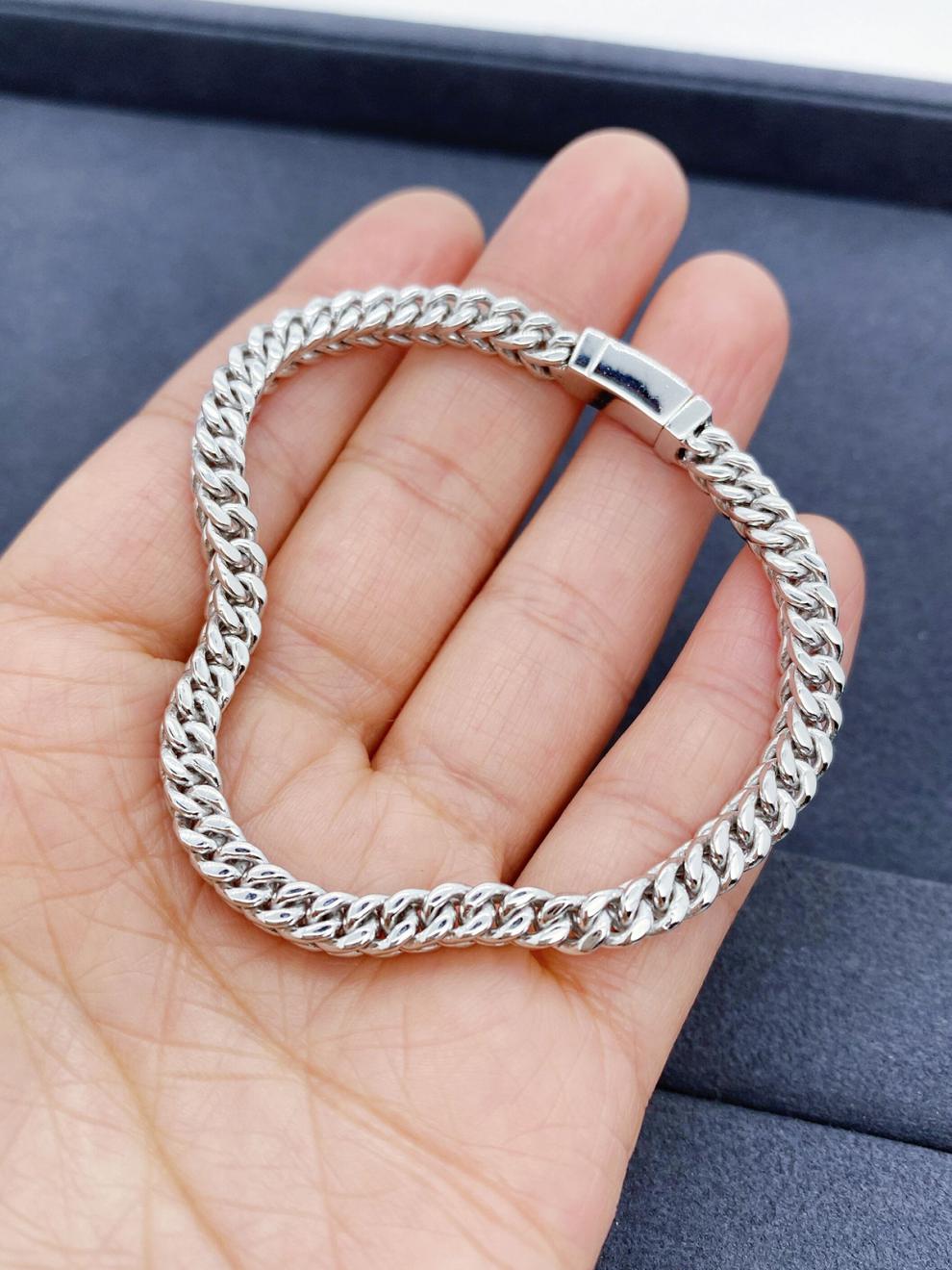 荟幽兰立体盒子手链真金pt950男士女士铂金手链男白金男款女款情侣