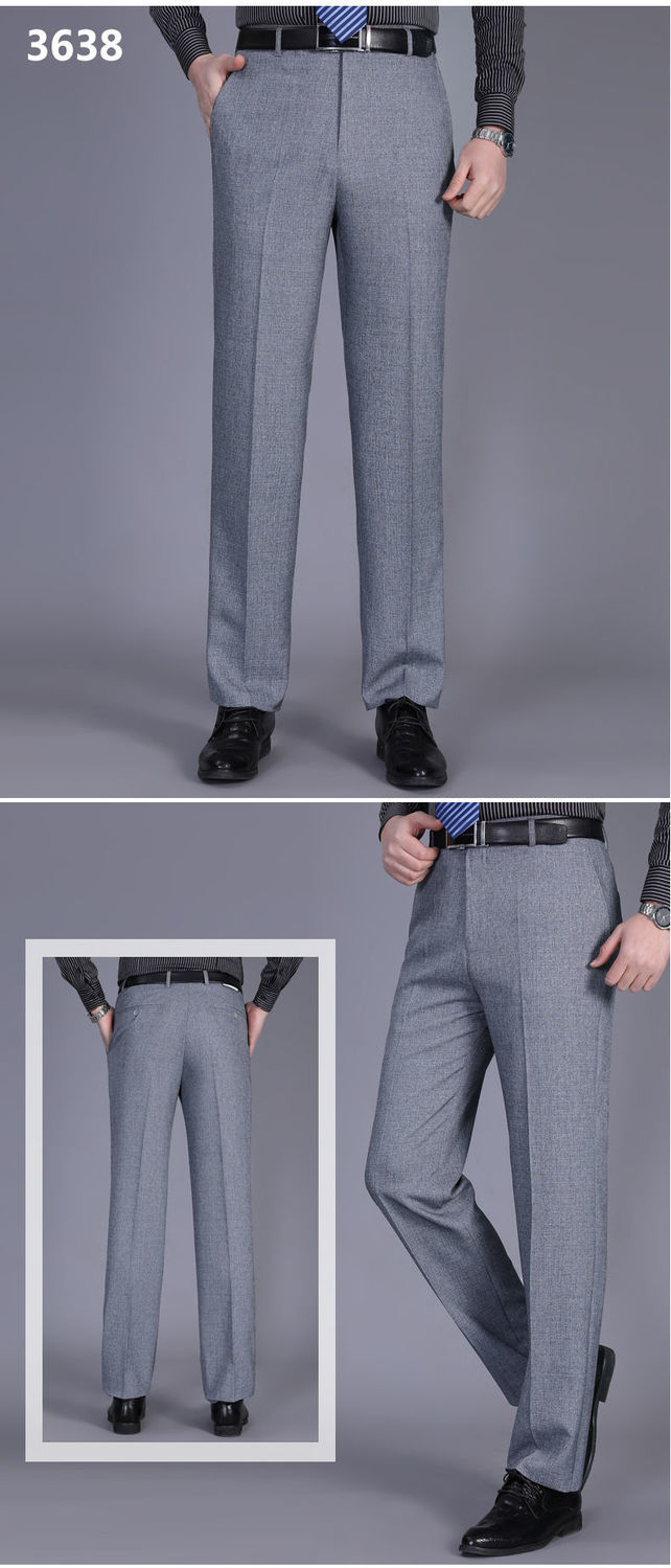 老爷车夏季薄款冰丝男士西裤中老年超垂免烫抗皱高腰深档直筒男裤