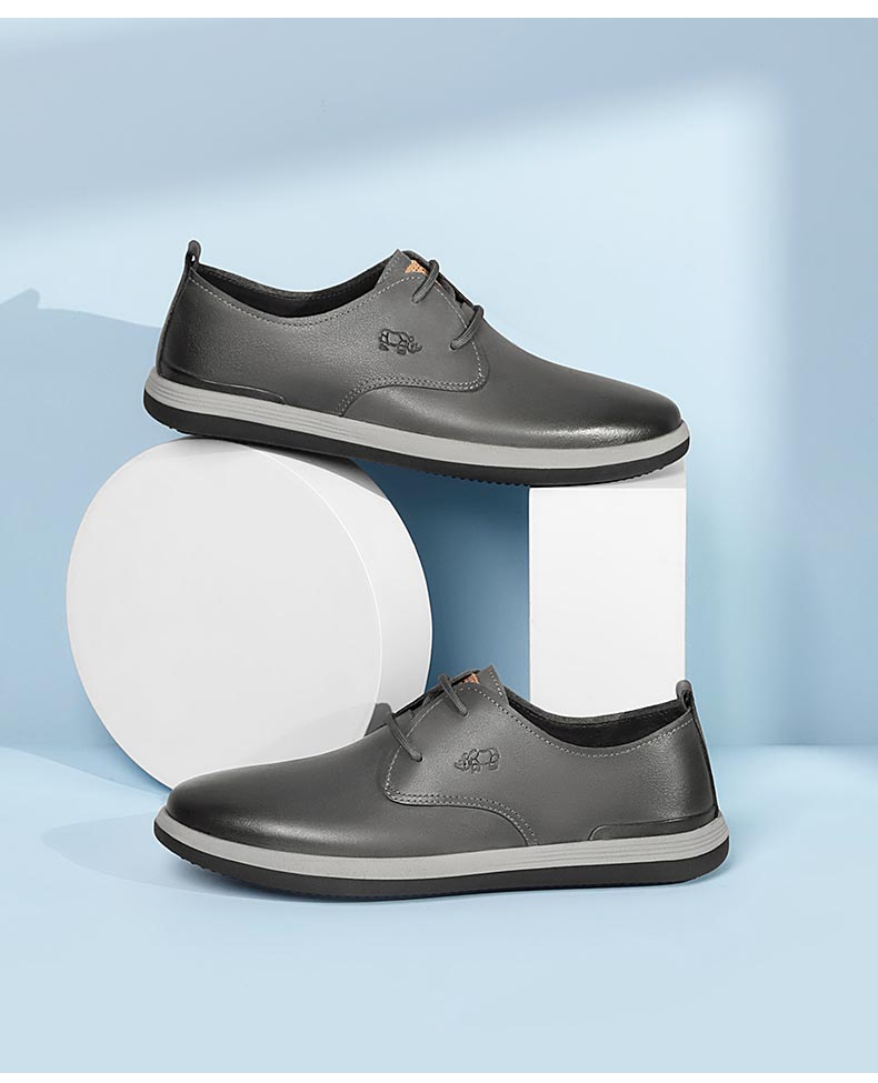 volo犀牛男鞋2022夏季新品透气商务休闲皮鞋男士时尚复古平底皮鞋灰色