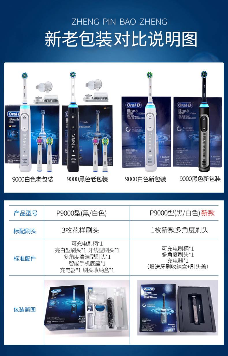 欧乐b(oral-b)电动牙刷成人3d智能声波震动牙刷p9000/p4000博朗【618